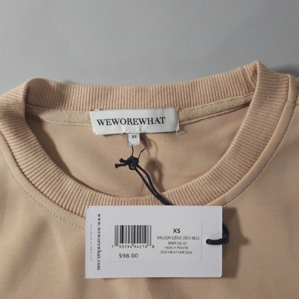 WeWoreWhat Sweatshirt Women XS Tan Oversized Balloon Sleeve Crewneck Casual Chic - Picture 5 of 8